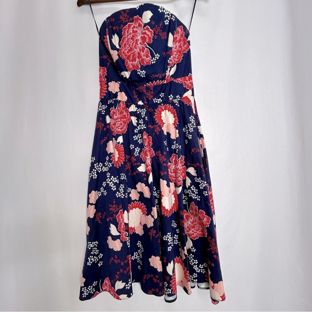 Heroines Paris Floral Strapless Dress in Navy and Red size 8 Asian floral